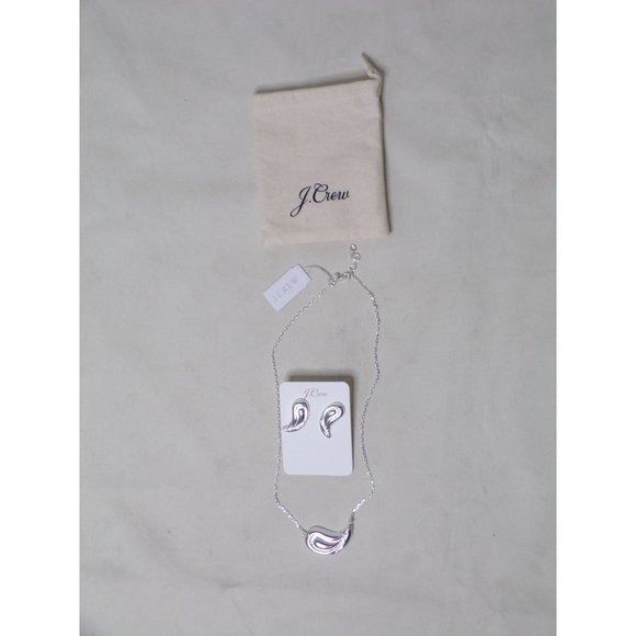 J Crew Paisley Silver Earrings and Necklace Set 24" - Picture 7 of 11